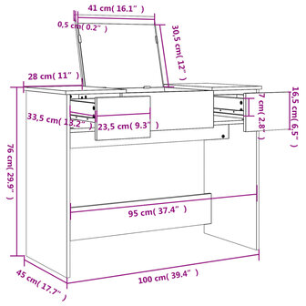Kaptafel met spiegel 100x45x76 cm gerookt eikenkleurig 10