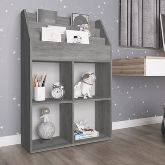 Kindertijdschriftenrek 71x30x114 cm bewerkt hout betongrijs 1
