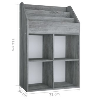 Kindertijdschriftenrek 71x30x114 cm bewerkt hout betongrijs 6