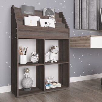 Kindertijdschriftenrek 71x30x114 cm bewerkt hout grijs en eiken 1
