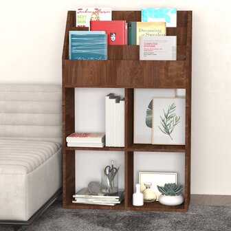 Kindertijdschriftenrek 71x30x114 cm bewerkt hout bruineiken 3
