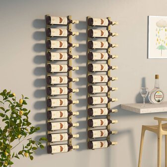 Wijnrekken 2 st voor 12 flessen wandmontage ijzer goudkleurig 1