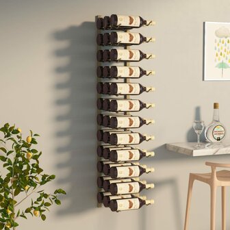 Wijnrek voor 36 flessen wandmontage ijzer goudkleurig 1