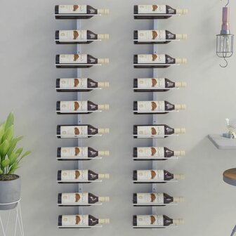 Wijnrekken 2 st voor 10 flessen wandmontage metaal wit 1