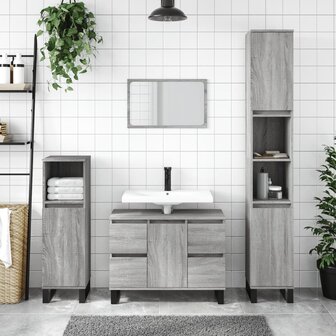 Badkamerkast 30x30x100 cm bewerkt hout grijs sonoma eikenkleur 1