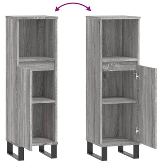 Badkamerkast 30x30x100 cm bewerkt hout grijs sonoma eikenkleur 9