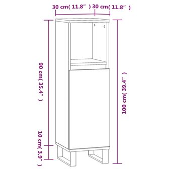 Badkamerkast 30x30x100 cm bewerkt hout grijs sonoma eikenkleur 12