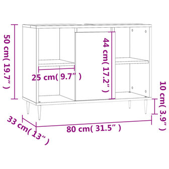 Badkamerkast 80x33x60 cm bewerkt hout wit 12
