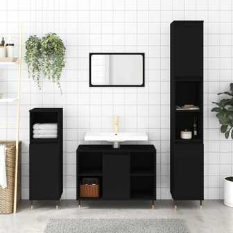 Badkamerkast 80x33x60 cm bewerkt hout zwart 1