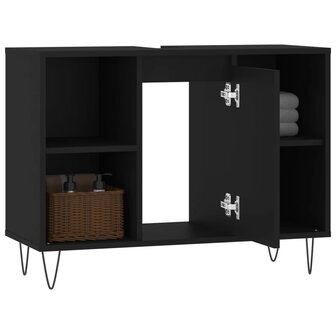 Badkamerkast 80x33x60 cm bewerkt hout zwart 4