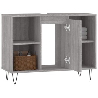 Badkamerkast 80x33x60 cm bewerkt hout grijs sonoma eikenkleurig 4