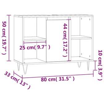 Badkamerkast 80x33x60 cm bewerkt hout grijs sonoma eikenkleurig 12