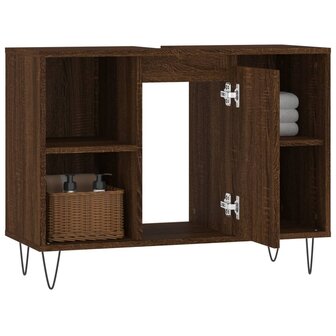 Badkamerkast 80x33x60 cm bewerkt hout bruin eikenkleur 4