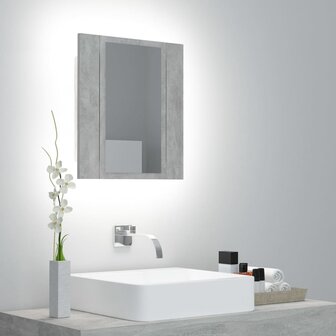 Badkamerkast met spiegel en LED 40x12x45 cm acryl betongrijs 1