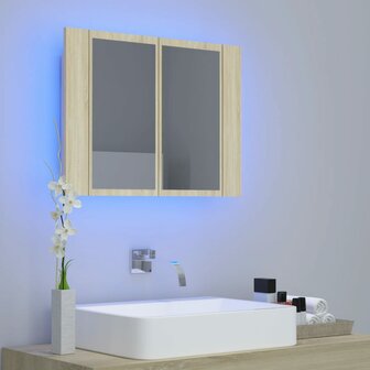 Badkamerkast met spiegel LED 60x12x45 acryl sonoma eikenkleurig 3