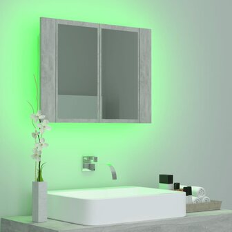 Badkamerkast met spiegel en LED 60x12x45 cm acryl betongrijs 5