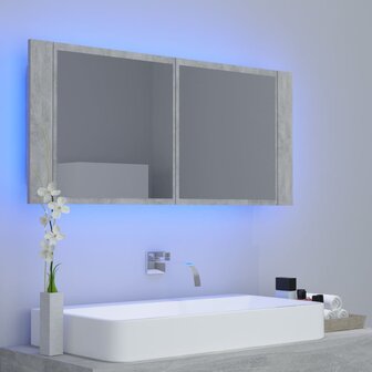 Badkamerkast met spiegel en LED 100x12x45 cm acryl betongrijs 9
