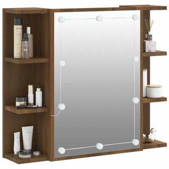 Spiegelkast met LED-verlichting 70x16,5x60 cm bruin eikenkleur 6