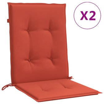 Stoelkussens 2 st lage rug 100x50x4 cm stof gem&ecirc;leerd rood 2