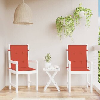 Stoelkussens 2 st lage rug 100x50x4 cm stof gem&ecirc;leerd rood 3