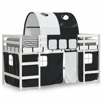 Kinderhoogslaper met tunnel 90x200 cm grenenhout wit en zwart 3
