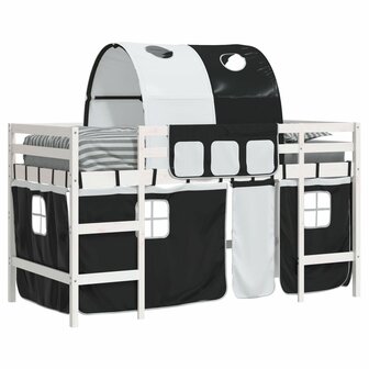 Kinderhoogslaper met tunnel 90x200 cm grenenhout wit en zwart 4