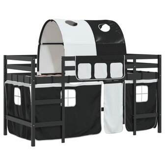 Kinderhoogslaper met tunnel 90x200 cm grenenhout wit en zwart 2