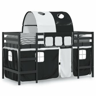 Kinderhoogslaper met tunnel 90x200 cm grenenhout wit en zwart 3