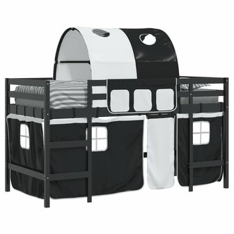 Kinderhoogslaper met tunnel 90x200 cm grenenhout wit en zwart 4