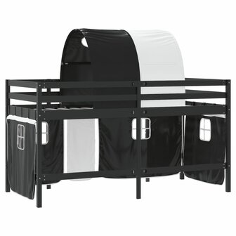 Kinderhoogslaper met tunnel 90x200 cm grenenhout wit en zwart 9