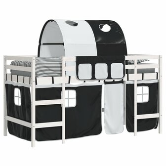 Kinderhoogslaper met tunnel 90x190 cm grenenhout wit en zwart 4