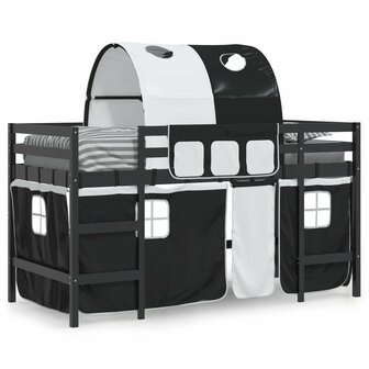 Kinderhoogslaper met tunnel 90x190 cm grenenhout wit en zwart 3