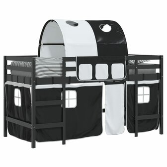 Kinderhoogslaper met tunnel 90x190 cm grenenhout wit en zwart 4