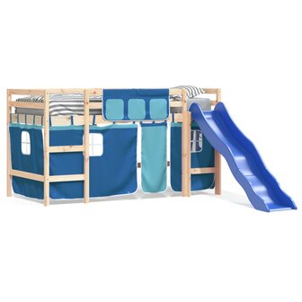 Kinderhoogslaper met gordijnen 80x200 cm grenenhout blauw 2