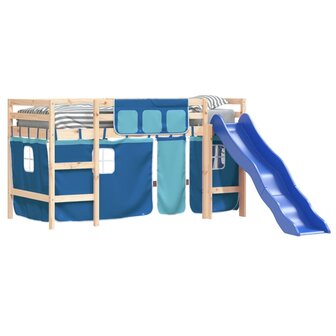 Kinderhoogslaper met gordijnen 80x200 cm grenenhout blauw 3
