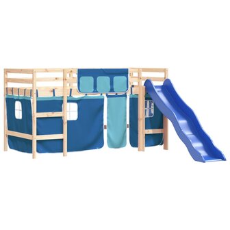 Kinderhoogslaper met gordijnen 80x200 cm grenenhout blauw 4