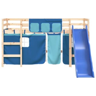 Kinderhoogslaper met gordijnen 80x200 cm grenenhout blauw 5