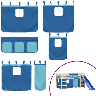 Kinderhoogslaper met gordijnen 80x200 cm grenenhout blauw 8