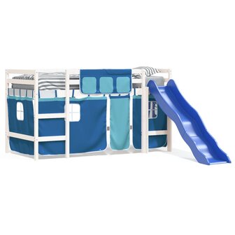 Kinderhoogslaper met gordijnen 80x200 cm grenenhout blauw 2