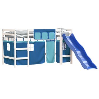 Kinderhoogslaper met gordijnen 80x200 cm grenenhout blauw 3