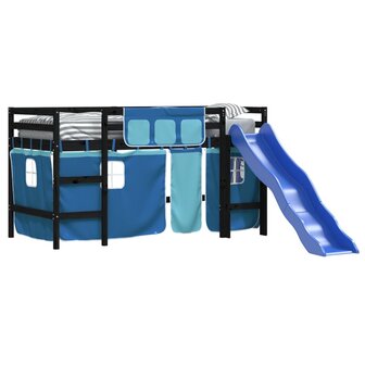 Kinderhoogslaper met gordijnen 90x200 cm grenenhout blauw 3