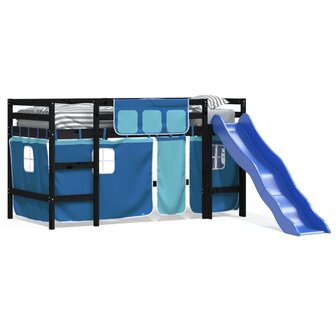 Kinderhoogslaper met gordijnen 90x190 cm grenenhout blauw 2