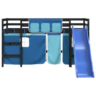 Kinderhoogslaper met gordijnen 90x190 cm grenenhout blauw 5