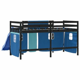 Kinderhoogslaper met gordijnen 90x190 cm grenenhout blauw 7
