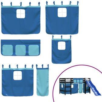 Kinderhoogslaper met gordijnen 90x190 cm grenenhout blauw 8