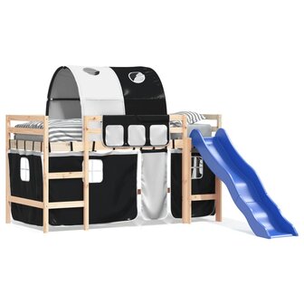 Kinderhoogslaper met tunnel 80x200 cm grenenhout wit en zwart 2