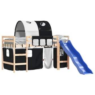 Kinderhoogslaper met tunnel 80x200 cm grenenhout wit en zwart 3
