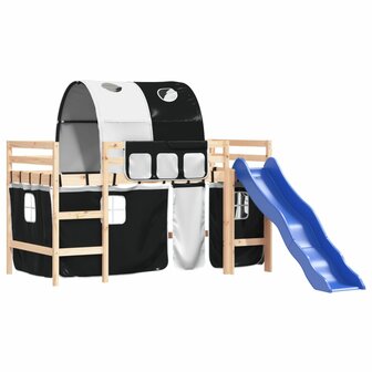 Kinderhoogslaper met tunnel 80x200 cm grenenhout wit en zwart 4