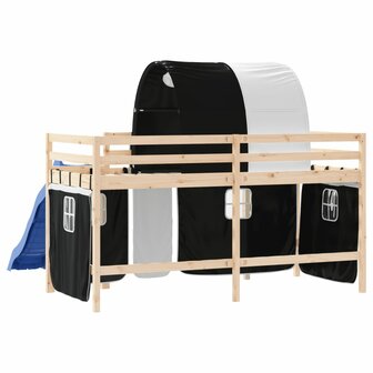 Kinderhoogslaper met tunnel 80x200 cm grenenhout wit en zwart 7