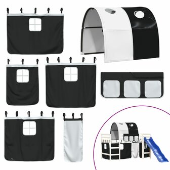 Kinderhoogslaper met tunnel 80x200 cm grenenhout wit en zwart 7